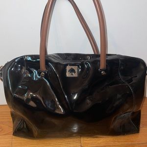 Pre-Owned Black Patent Kate Spade Purse Bowling Bag Faux Patent Leather